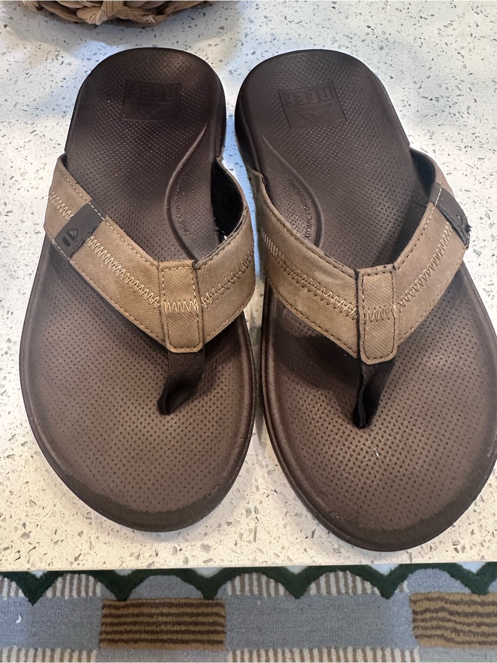 Men's Tan Reef Leather-Style Flip Flop Sandals